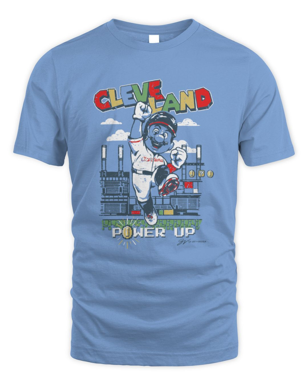 New Gvartwork Shop Cleveland Baseball Power-up Tshirt