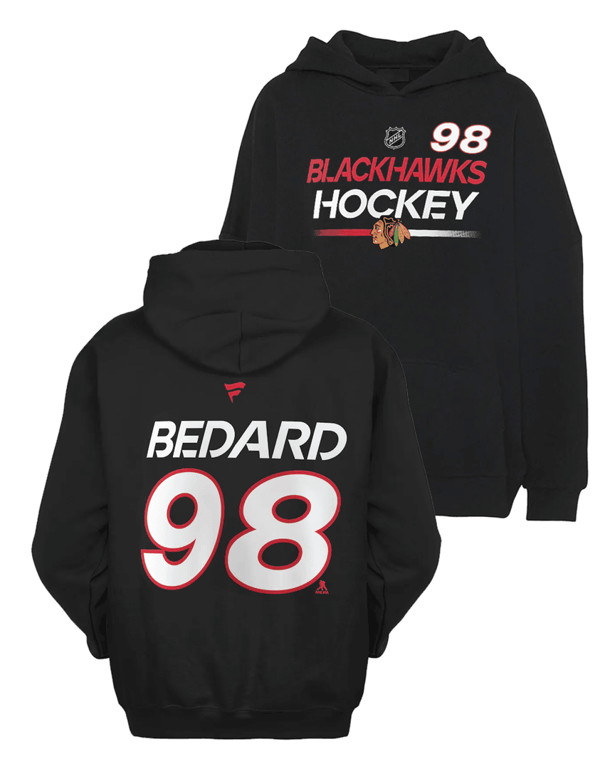Chicago Blackhawks Connor Bedard Name & 98 Number Hockey Hoodie