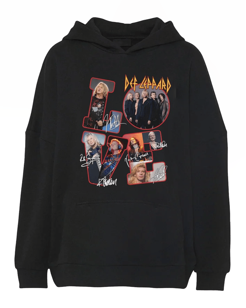 New Official Def Leppard Rock Band Love Signatures Hoodie