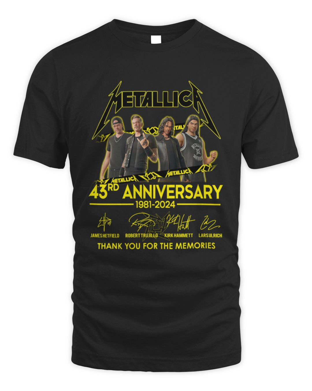 Metallica Merch Metallica 43rd Anniversary 1981-2024 Thank You For The Memories Signatures T Shirt